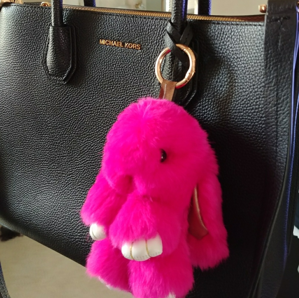 💗Fluffy bunny pompom handbag/key ring charm